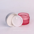 1oz Frosted pink cosmetic jar glass cream jar container with silver lid